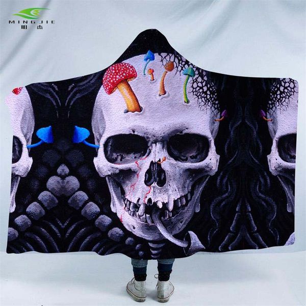 

3d skull horror collection hooded blanket sherpa fleece wearable plush soft throw blankets on bed sofa thick warm for adults