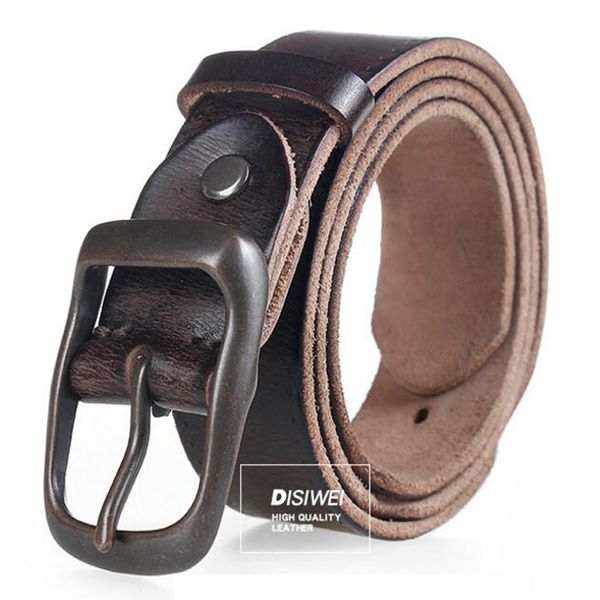 

veroseice] 2018 new genuine leather men's belt vintage metal buckle cowhide waist belt male leather waistbands, Black;brown