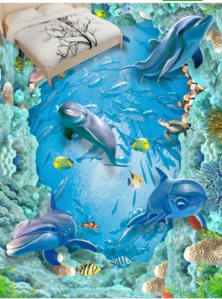

pvc self-adhesive floor dolphin 3d underwater world floor self adhesive wallpaper