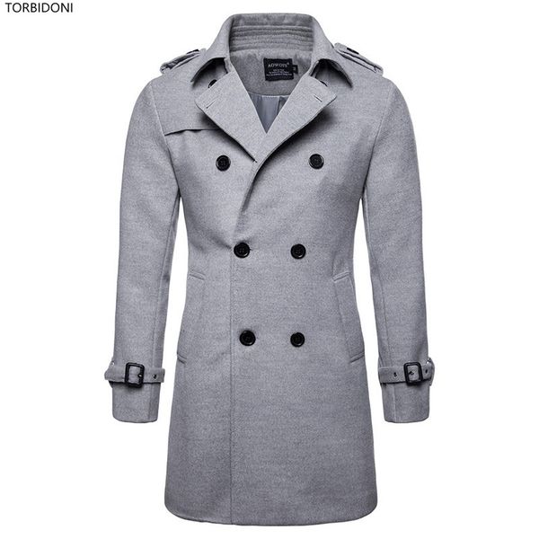 

new winter wool coat men leisure long sections trench coat woolen jacket pure color casual fashion jackets casual men overcoat, Black