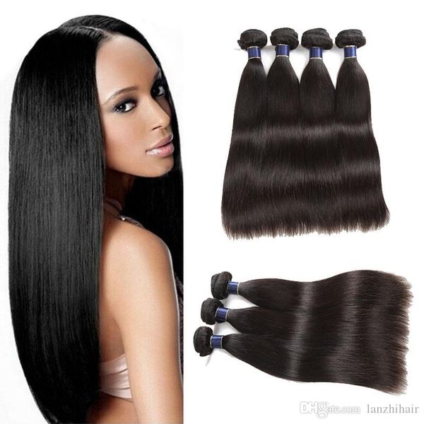 

100% бразильские прямые пряди человеческих волос remy из малайзии 3 или 4 связки лот 10 "-26" индийские прямые девственные волосы для наращи, Black