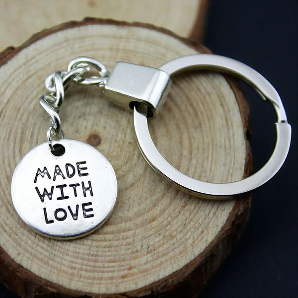 

6 pieces key chain women key rings car keychain for keys one sided made with love 19x19mm, Slivery;golden