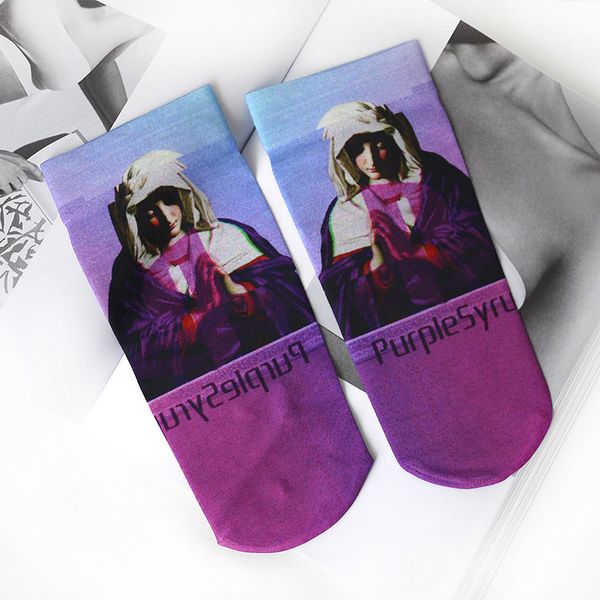 

2 pairs/set women purple print velvet socks, Black;white