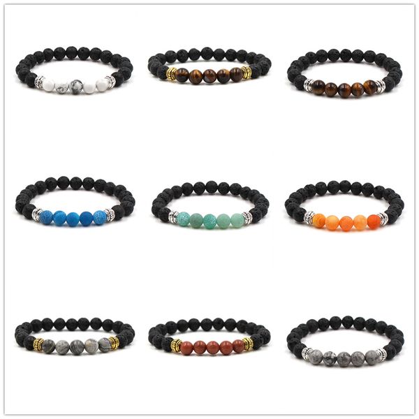 

14 colors silver gold essential oil diffuser 8mm black lava stone beads bracelet tiger's eye bead bracelet stretch yoga jewelry