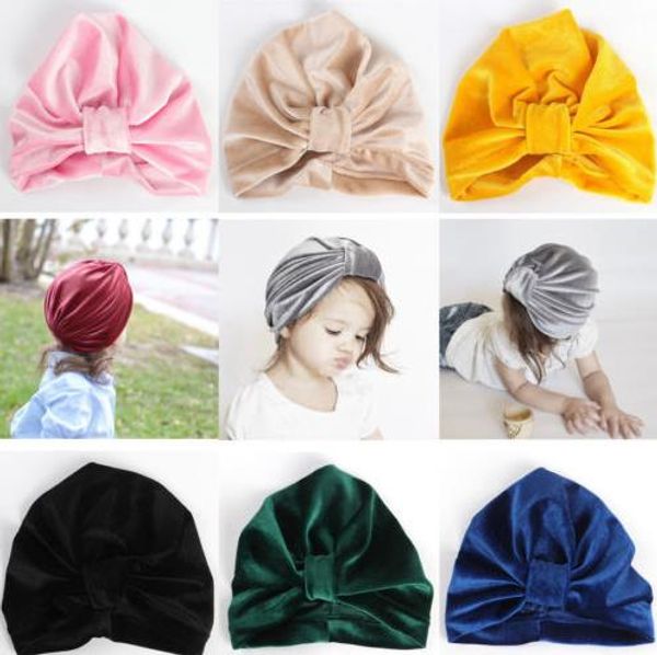 Mode Kinder Turban Hut vorne geknotet Samt Hut süßes Kind warme Winter Kopf wickeln Kappe Mädchen Junge Party Kostüm Hut Baby Zubehör