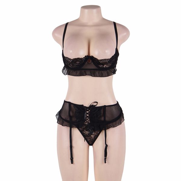 Black Sexy Lingerie Set Women Lace Plus Size Open Bra Erotic Lingerie Porno  Costumes Sexy Underwear Sex Clothes Garter G String S927 Panties And Bra ...