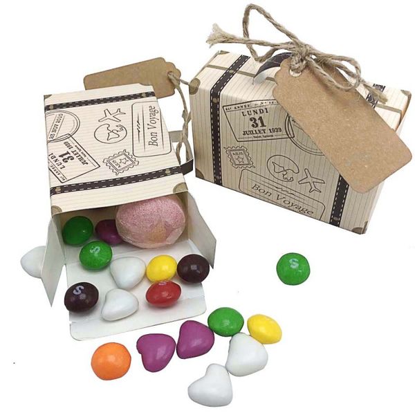 Kreativer Mini-Koffer, Pralinenschachtel, Süßigkeiten-Verpackung, Karton, Hochzeitsgeschenkbox, Event-Partyzubehör, Hochzeitsgeschenke mit Karte