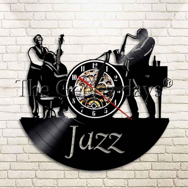 

1piece jazz music instrument record wall clock music cool living room interior decorative time clock gift for jazz fan