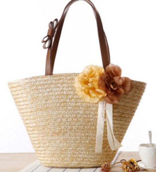 

new magazine article idyllic two flowers braided woven solid bag beach bag