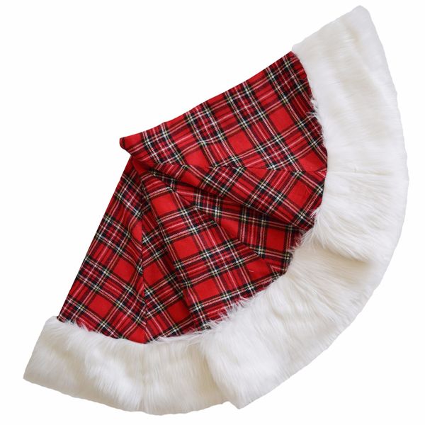 

extra large 42" christmas tree skirt patchwork tartan plaid with faux fur border skirt