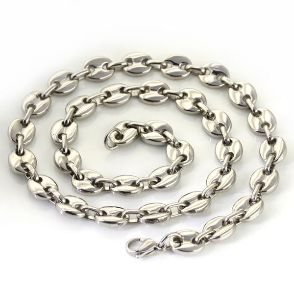 

9mm wide 18inch- 32 inch for choose hip-hop xmas gifts stainless steel coffee beans chain necklace mens jewelry, Silver