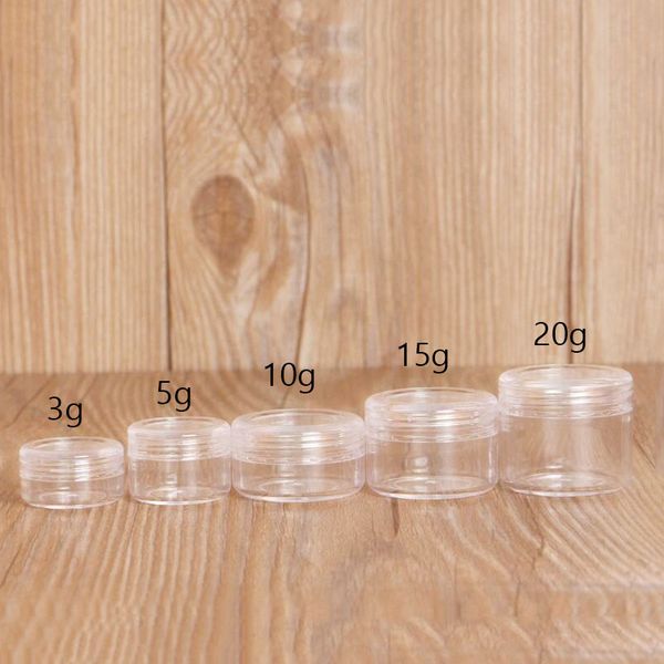 

100pcs 2g 3g 5g 10g 15g 20g mini clear cream jar with lid empty plastic cosmetic container, small sample packaging jars 10/24