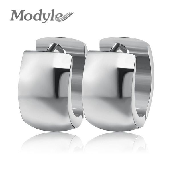 

whole salemodyle 316l stainless steel ear hoop earrings fashion women men's 7mm wide punk style small earrings jewelry wholesale, Golden;silver