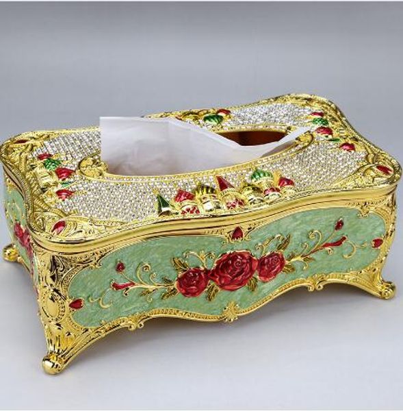 

home car metal tissue box case european gold plated rose napkin paper holder zinc alloy removable tissue box napkin zjh054