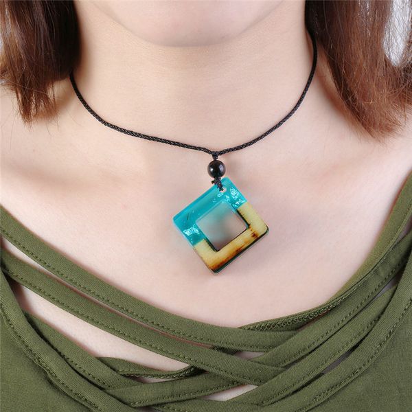 

rope long handmade wood resin necklace for women girls boho geometric pendants necklaces sweater chain jewelry accessories z4, Silver