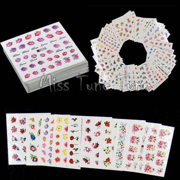 

50pcs flowers roses water nail stickers water transfer nail decals mixed flowers designs spring garden manicure 2017, Black