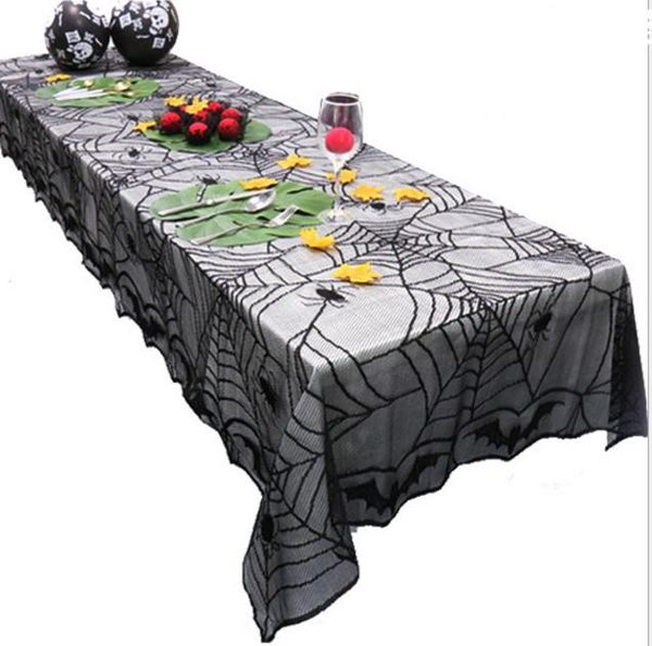 Feiern Sie Halloween, schwarze Spitze, Spinnennetz-Tischdecke, längliche Tischdecke, Tischdekoration, Party-Dekoration, Kaminabdeckung, 243,8 cm