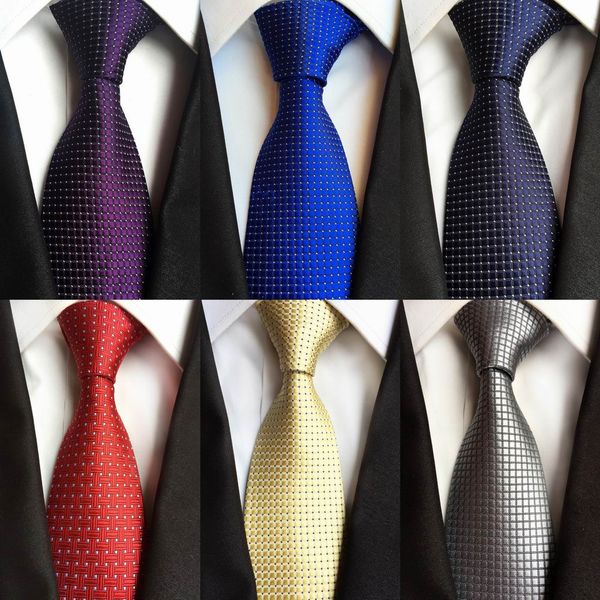 

new brand 8cm check blue purple red jacquard woven 100% silk ties mens neck tie striped ties for men wedding suit business party, Blue;white