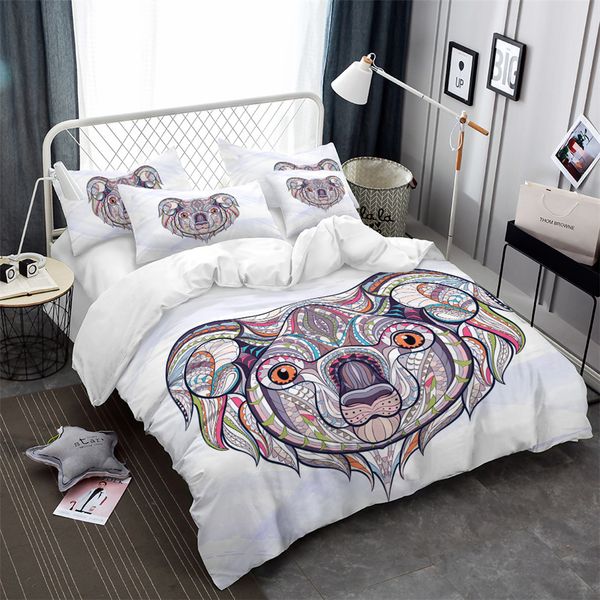 

lovely koala print bedding set colorful animal duvet cover set patchwork striped bed cover pillowcase us/au/ru size bed