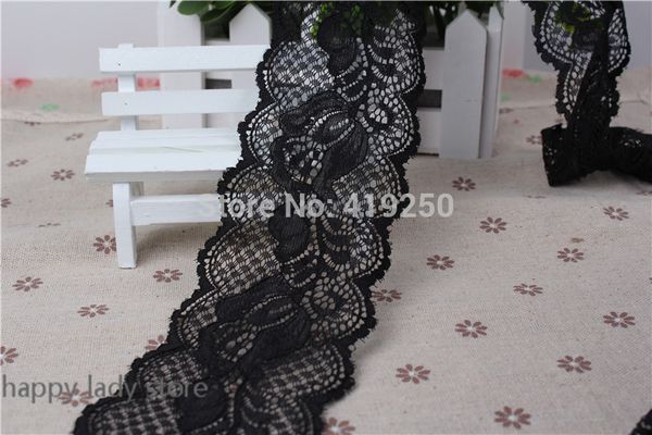 

10yards / лот черное кружево стрейч цветочные белье оголовье эластичный diy кружева созданного шитья широкий: 6.5 см, Black
