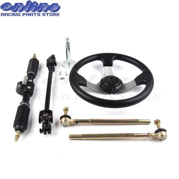 

110cc go kart steering wheel assembly set + tie rod rack adjustable great shaft steering knuckle refires accessories