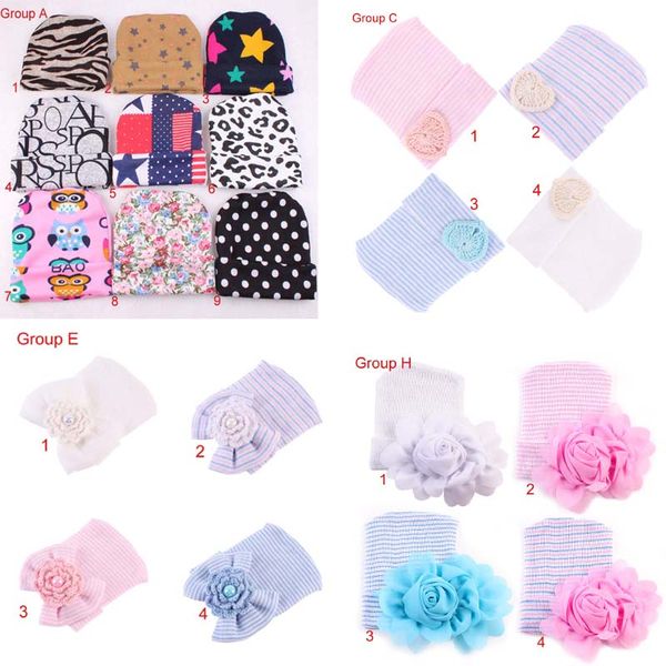 

Multi Groups Newborn Baby Crochet Bow Hats Cut Flower Bow Stripped Design baby kids hats knitted winter warm caps for 0-6 Months 100% cotton