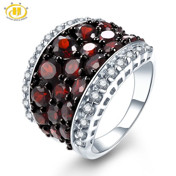 

hutang natural garnet and z gemstone wedding ring solid 925 sterling silver fine fashion stone jewelry women's gift new, Golden;silver