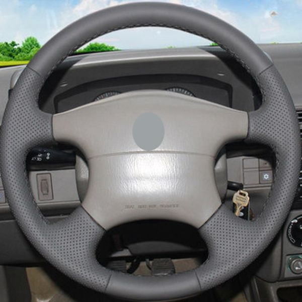 

diy hand-stitched dark gray genuine leather car steering wheel cover for citroen zx