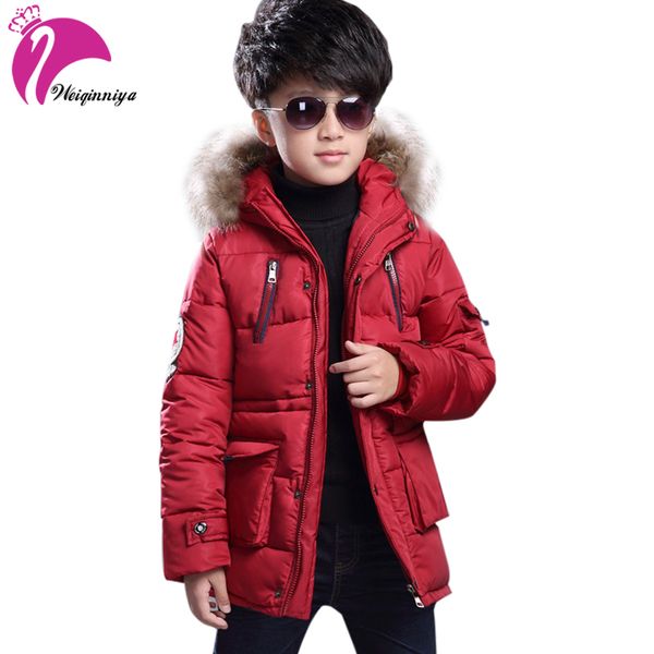 

new 2017 children winter jacket for boys fashion fur hooded thick cotton-padded boy long coat solid parka kid clothes outwears, Blue;gray