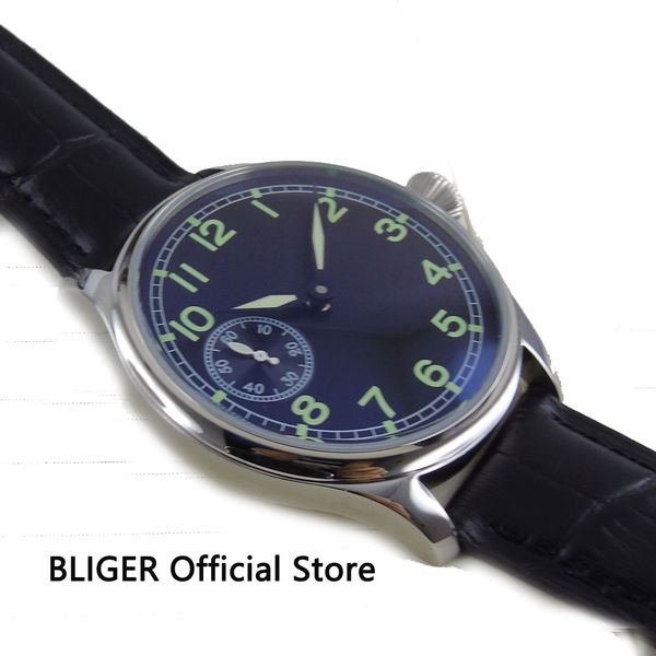 

classic 44mm black sterile dial polished case luminous pointer 17 jewels 6497 hand winding movement men's wristwatch b9a, Slivery;brown