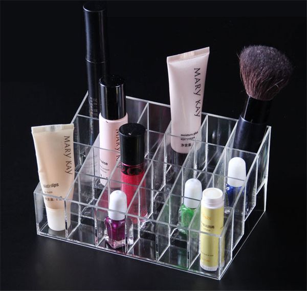 24 Grids Trucco Rossetto Portastruttore Display Stand Cancella Acrilico Acrilico Organizzatore Cosmetico Mascara Sopracciglio Rossetti per il sopracciglio Make up Stoccaggio Displays Display