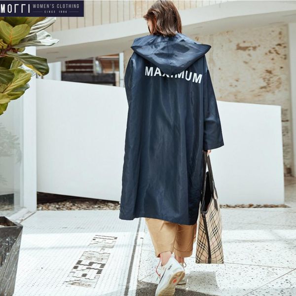 

2018 autumn new fashion brand hooded printed trench female single breasted x-longer retro was thin outwear wj2871 dropship, Tan;black
