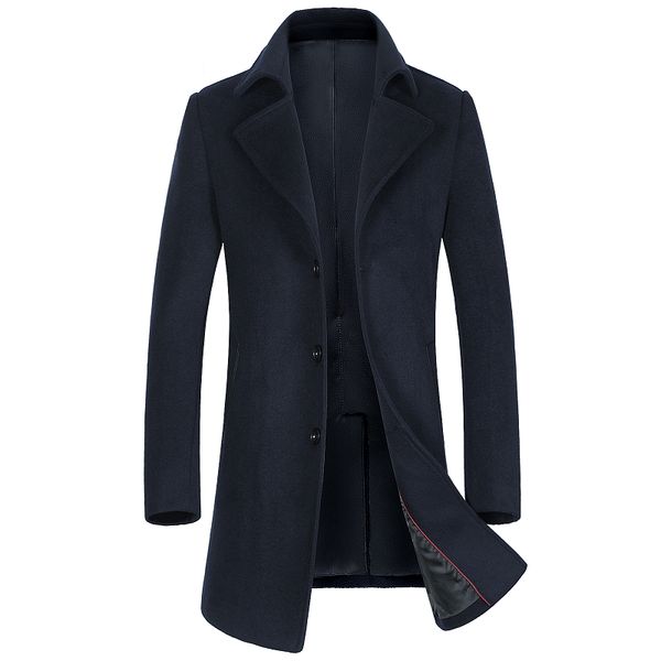 

2018 new winter men's wool thick trench coat business casual slim fit long warm overcoat jacket male clothes, Black