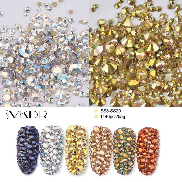

1440pcs/pack ab glass gold flatback nail rhinestones mixed sizes nail art decoration stones shiny gems manicure accessories tool, Silver;gold