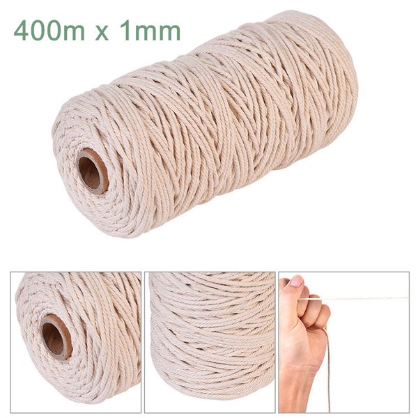 

400m natural beige soft cotton twisted cord rope craft macrame artisan string diy handmade tying thread cord rope 1mm diameter, Black;white