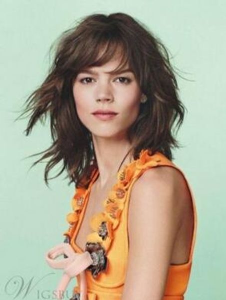 

stylish medium layered loose wave hair wig 12 inches, Black;brown