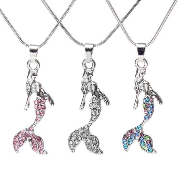 Oceano Queen Rainha Crystal Sereia Colar Rhinestone Pingente Colares Para As Mulheres Meninas Moda Jóias Presentes