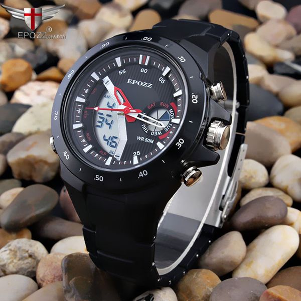 

epozz fashion black sport women watches analog digital dual display ladies hours female clock hodinky, Slivery;brown