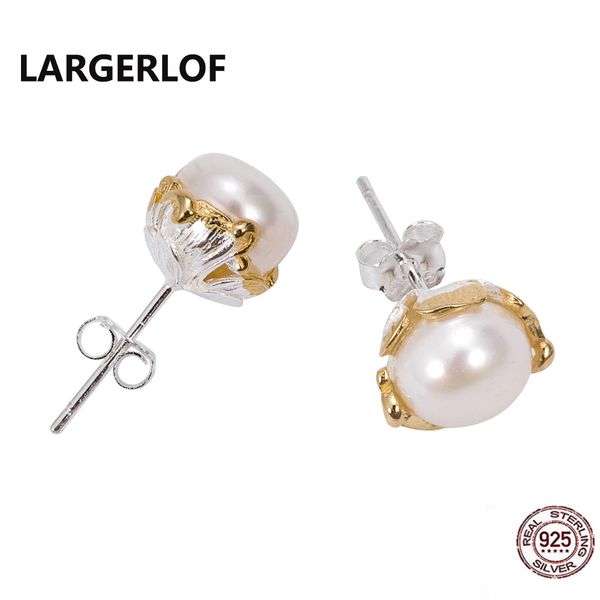 

largerlof earrings with pearls 925 sterling silver earrings women fine jewelry stud for women ed15245, Golden;silver
