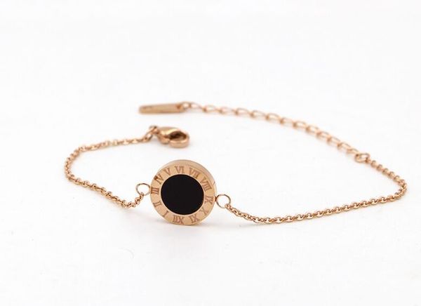 

korean version of black and white double-sided shell roman numeral round cake bracelet wild trend of titanium steel fashion jewelry
