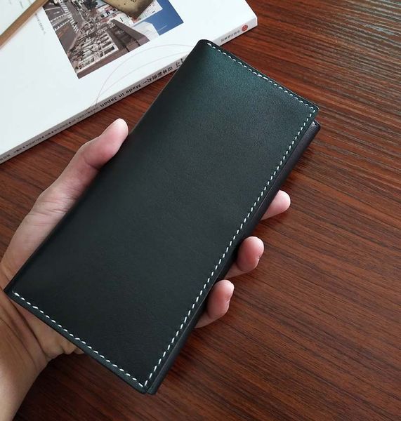 

hand sewing genuine nature leather long wallet black bag men's purse women's wallet ment designer brand wallet, Red;black