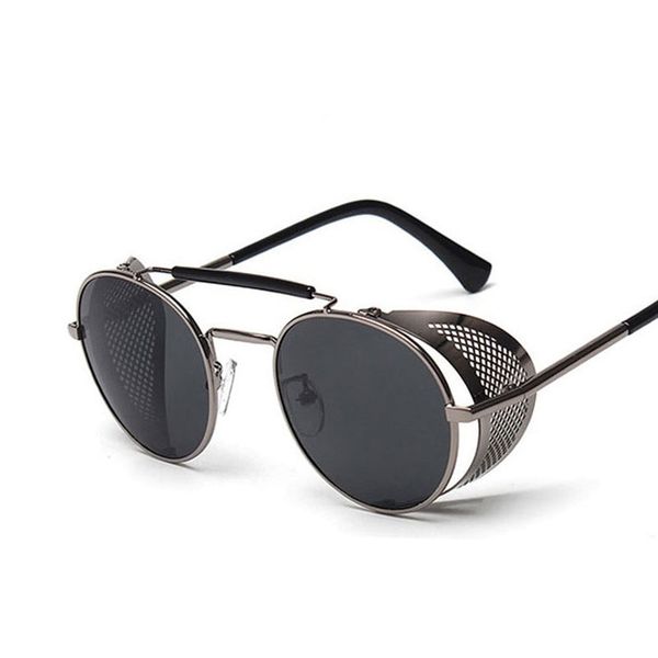 

fashion luxury glasses retro steam punk sunglasses round designer steam punk metal shields sunglasses men women uv400 gafas de sol, White;black