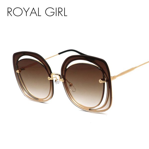 

royal girl rimless sunglasses women 2018 brand designer hollow sun glasses female cat eye pink gradient oculos uv400 ss332, White;black