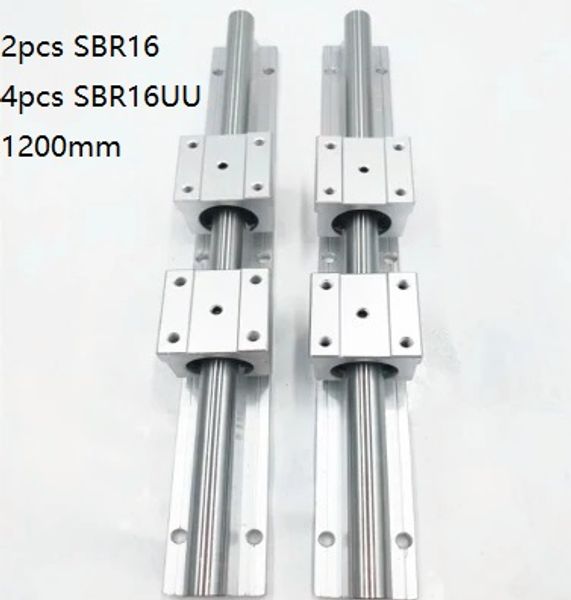 2 pcs SBR16-1200mm guia linear / trilho + 4 pcs SBR16UU blocos de rolamento linear para peças do router cnc
