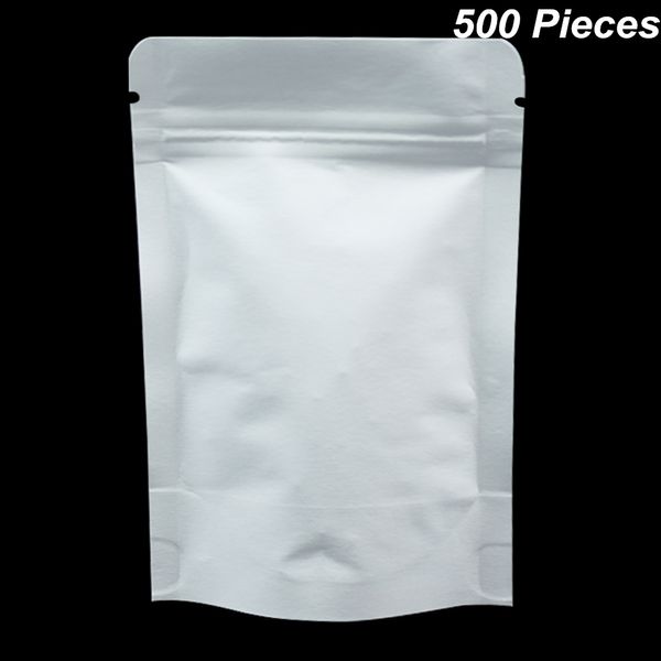 500 pcs lote multi Branco Tamanhos Levante Papel Kraft Up Mylar Foil Food válvula reutilizável Zipper embalagem Bolsas Mylar folha Sacos de secos Nuts Alimentos