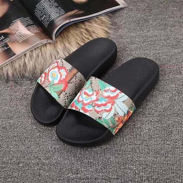 

flower slippers women and men fashion shoes genuine leather sandals women studded strappy shoes with logo box size 35-46, Black