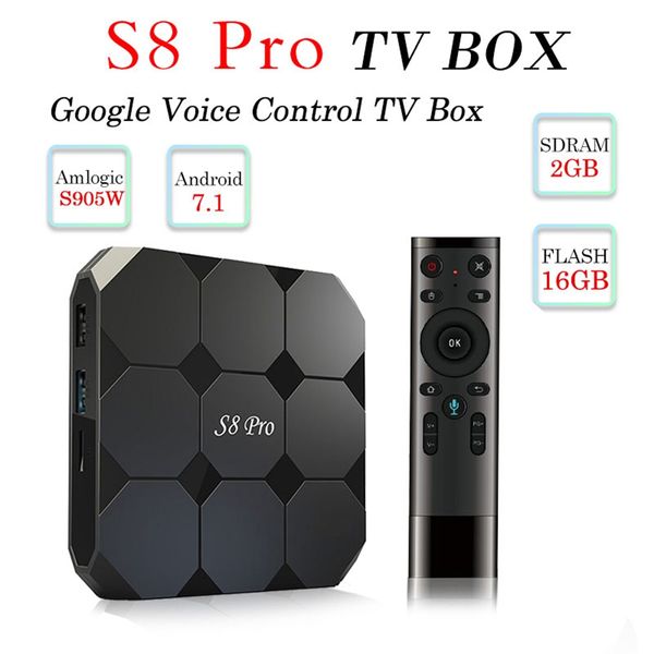 

Новые Google Voice Control Android TV Box S8 PRO Quad Core 2GB 16GB Amlogic S905w с Air Mouse Голос смарт ящик ТВ