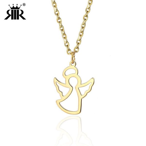 

rir women gold angel medallion necklace minimalist guardian little fairy angel pendant necklaces jewelry in stainless steel, Silver