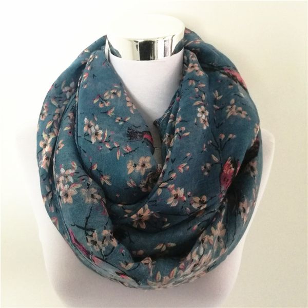 

wholesale fashion women scarves viscose infinity scarf snood hijab foulard animal scarf trumpet bird loop scarf flower bandana, Blue;gray