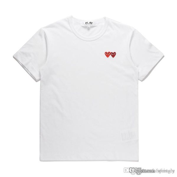 

2018 com men women comme white de play garcon cdg embroidered double heart hort leeve t hirt embroidery red heart tee